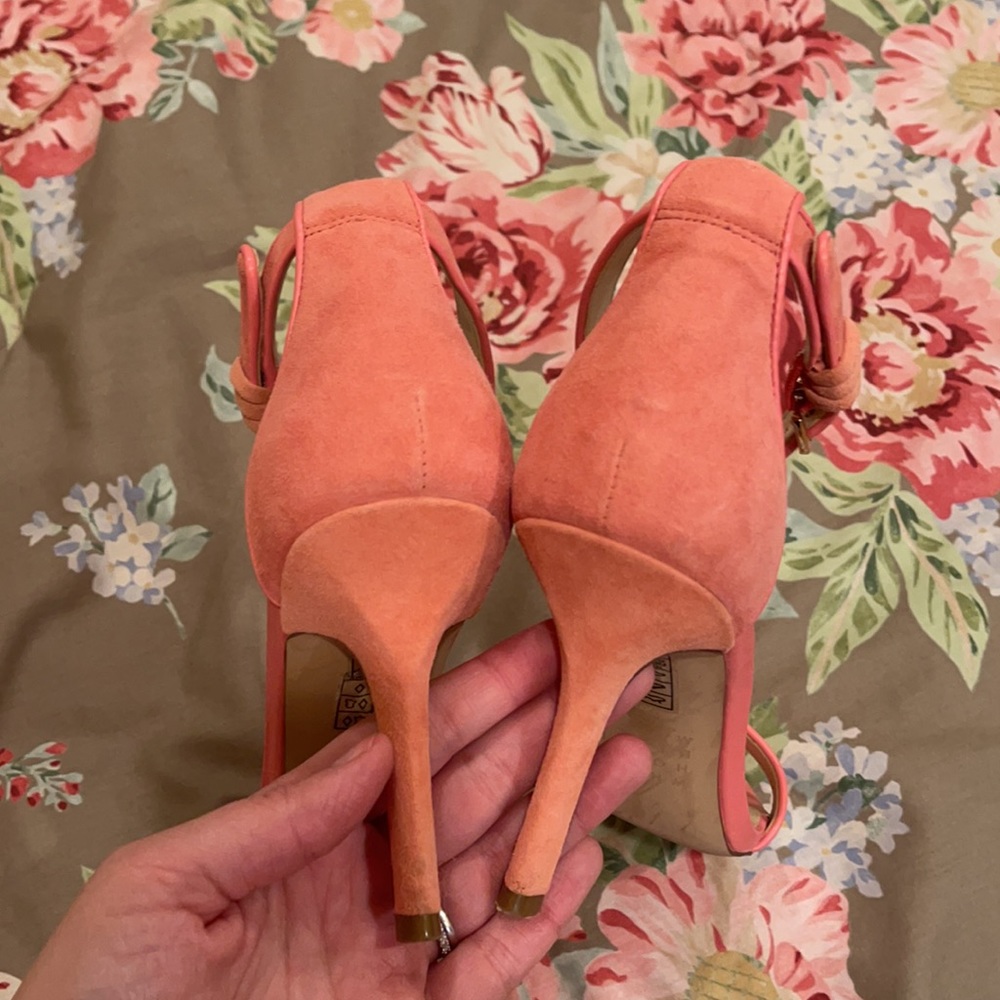 WHBM Two-Piece Suede Heels in Peach Pink Sz 9.5 - Picture 9 of 12
